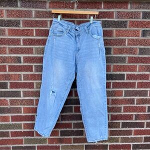 Time and Tru Light Blue Light Distressed High Rise Boyfriend Fit Denim Jeans